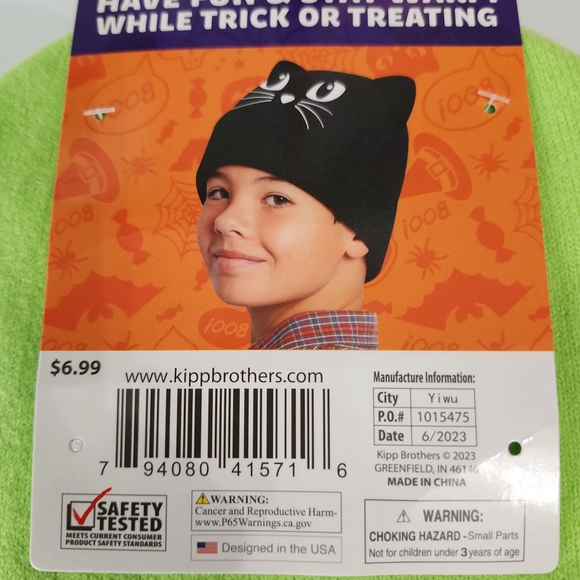 Lime Green Monster Face Beanie Hat - Picture 3 of 4